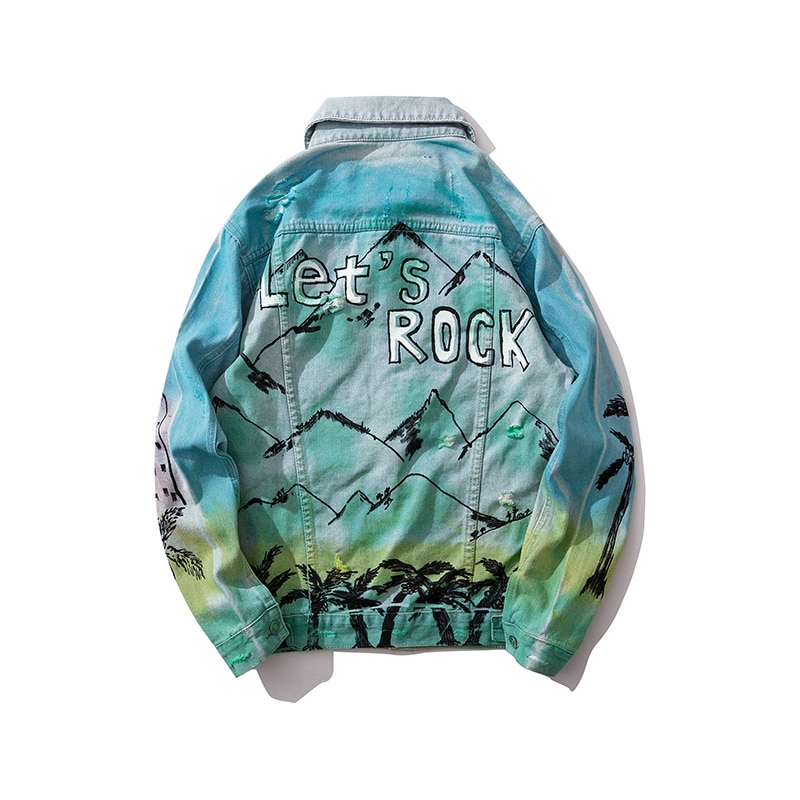 Hip Hop Printed Denim Jackets Mens Streetwear Ripped Denim Jacket for Men Fashionable Men&#39;s Clothing Jackets and Coats