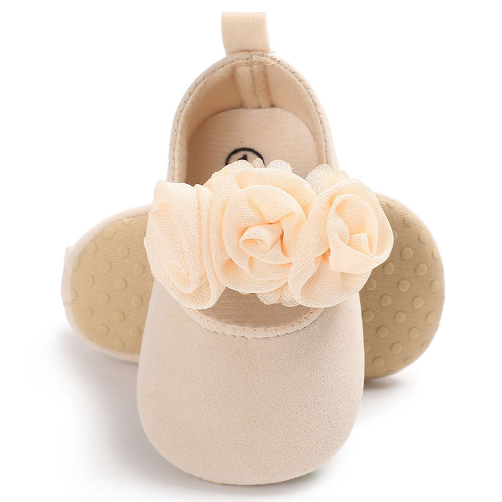 Blomster nyfødt småbarn baby jente barneseng sko barnevogn myk såle prewalker antiskli baby sko prinsesse baby jente sko 0-18m: Beige / 7-12 måneder