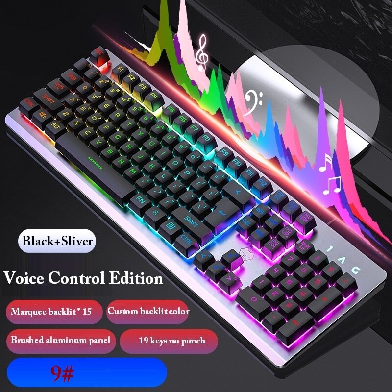 Voice Control Keyboard with Rainbow Marquee Backlit Suspended Keycap with Mechanical Felling Gaming Keyboard forDesktop Notebook: 9