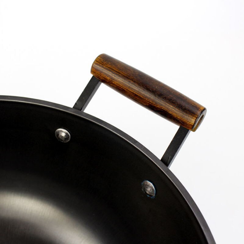 34cm Chinese Traditional Iron Wok Stew Pot with Wood Cover
