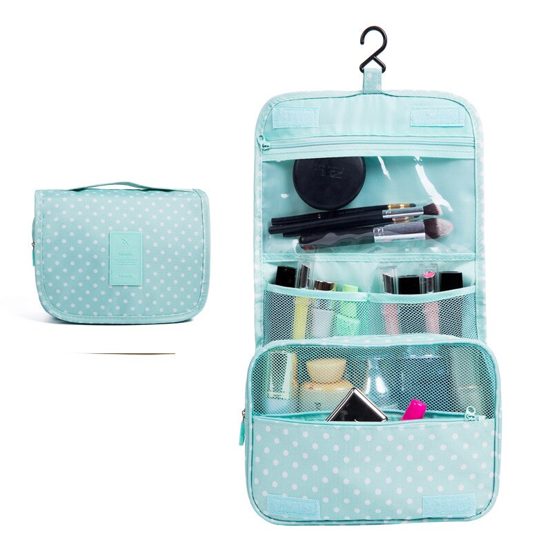 Kobiety podróż przenośna torba na kosmetyki do makijażu Unisex wiszące mężczyźni mycie kosmetyczka marka szczoteczka do zębów zestawy toaletowe organizery: Light Green Dot