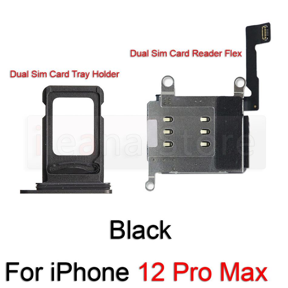 Original Dual Sim Card Reader Flex Cable For iPhone 12 Pro Max Sim Card Tray Slot Holder Adapter Socket Connector Replacement: 12 Pro Max Black