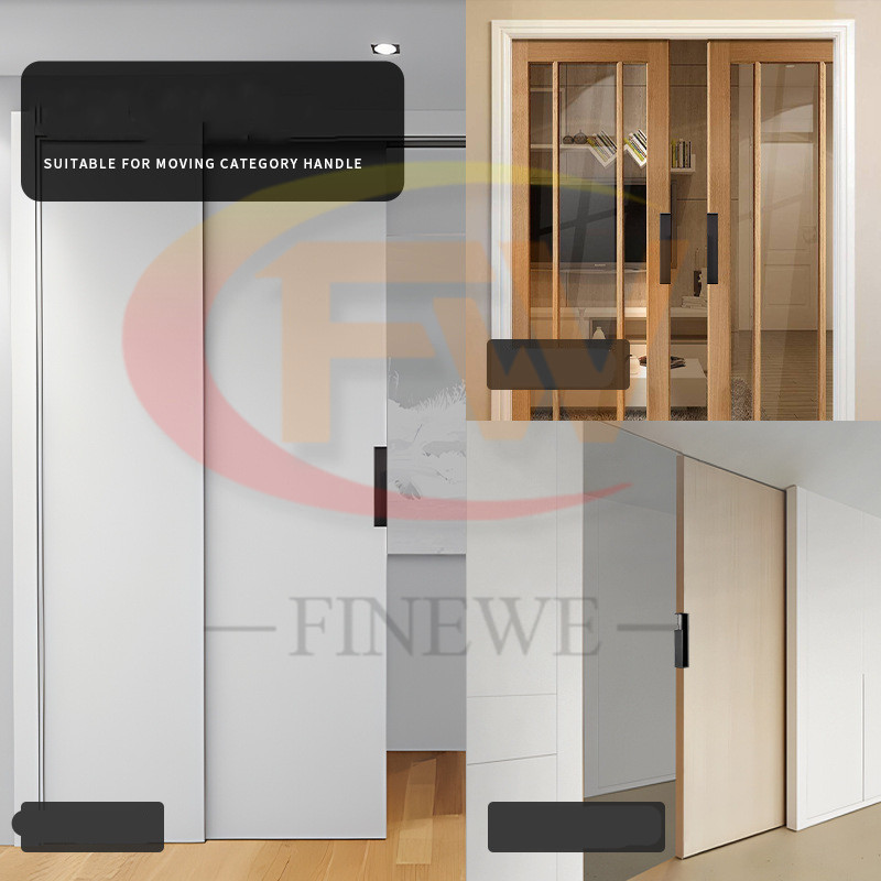 Pocket Door invisible handle embedded sliding door hardware hidden anti-collision aluminum alloy black handle
