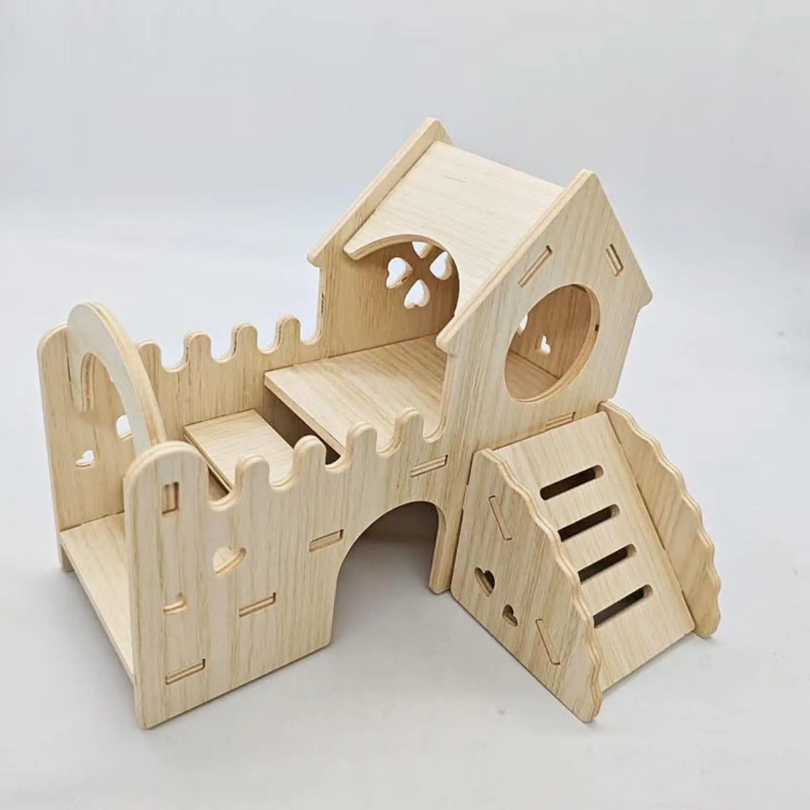 Washable Hamster Hideaway Wooden Hamster House with Climbing Ladder Small Pet Castle Home for Dwarf Mice Gerbils Small Pets