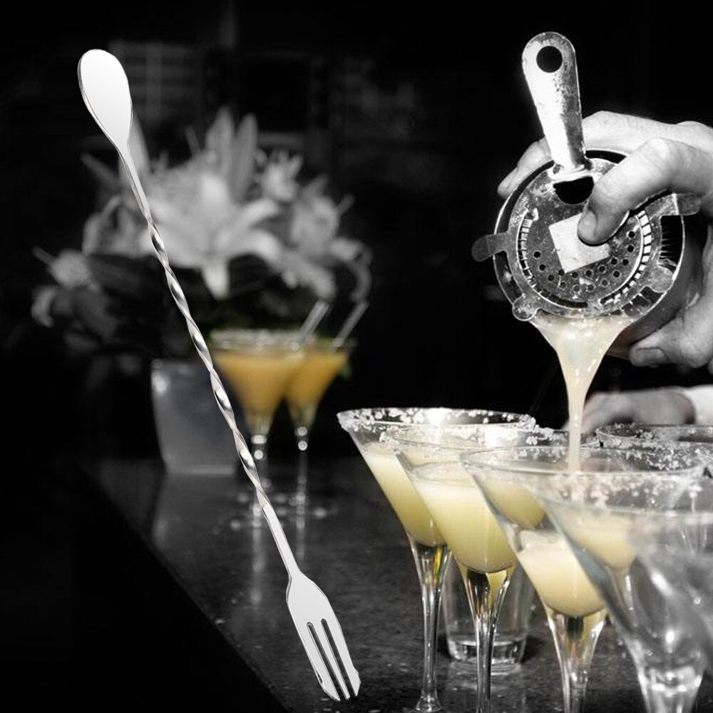 1pc bar ske i rustfrit stål bar dobbelthovedet cocktail snoet blande omrøring ske gaffel gør det selv køkken tilbehør  m3