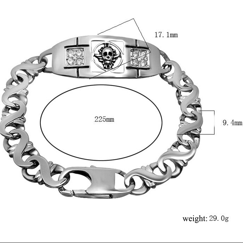 in Acciaio Inox Teschio di Cristallo Del Braccialetto di Hiphop Uomini di Stile Dei Monili punk