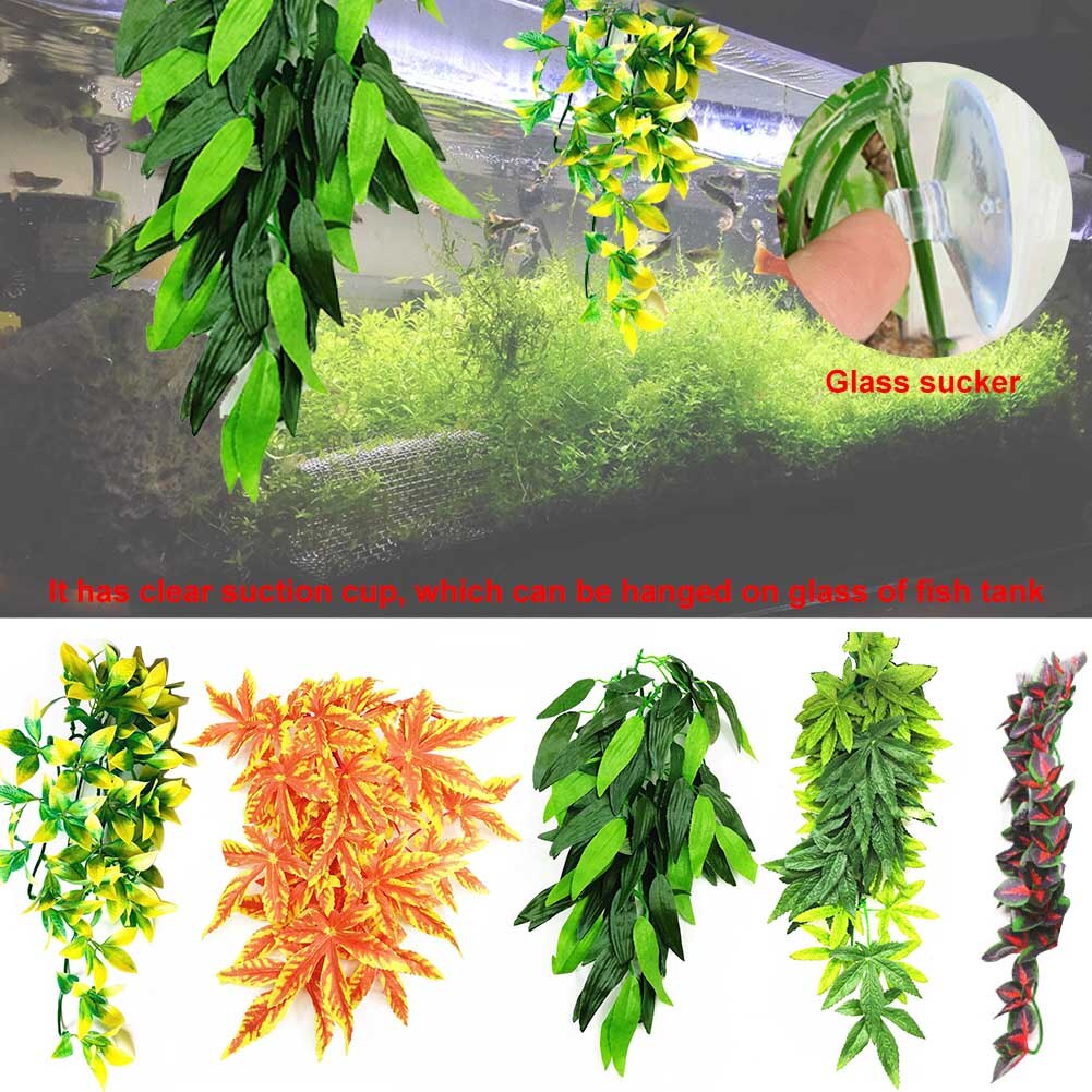 12 Inch Realistic With Suction Cup Hanging DIY Plastic Decorative Artificial Vine Simulated Plant Handmade Fish Tank For Reptile