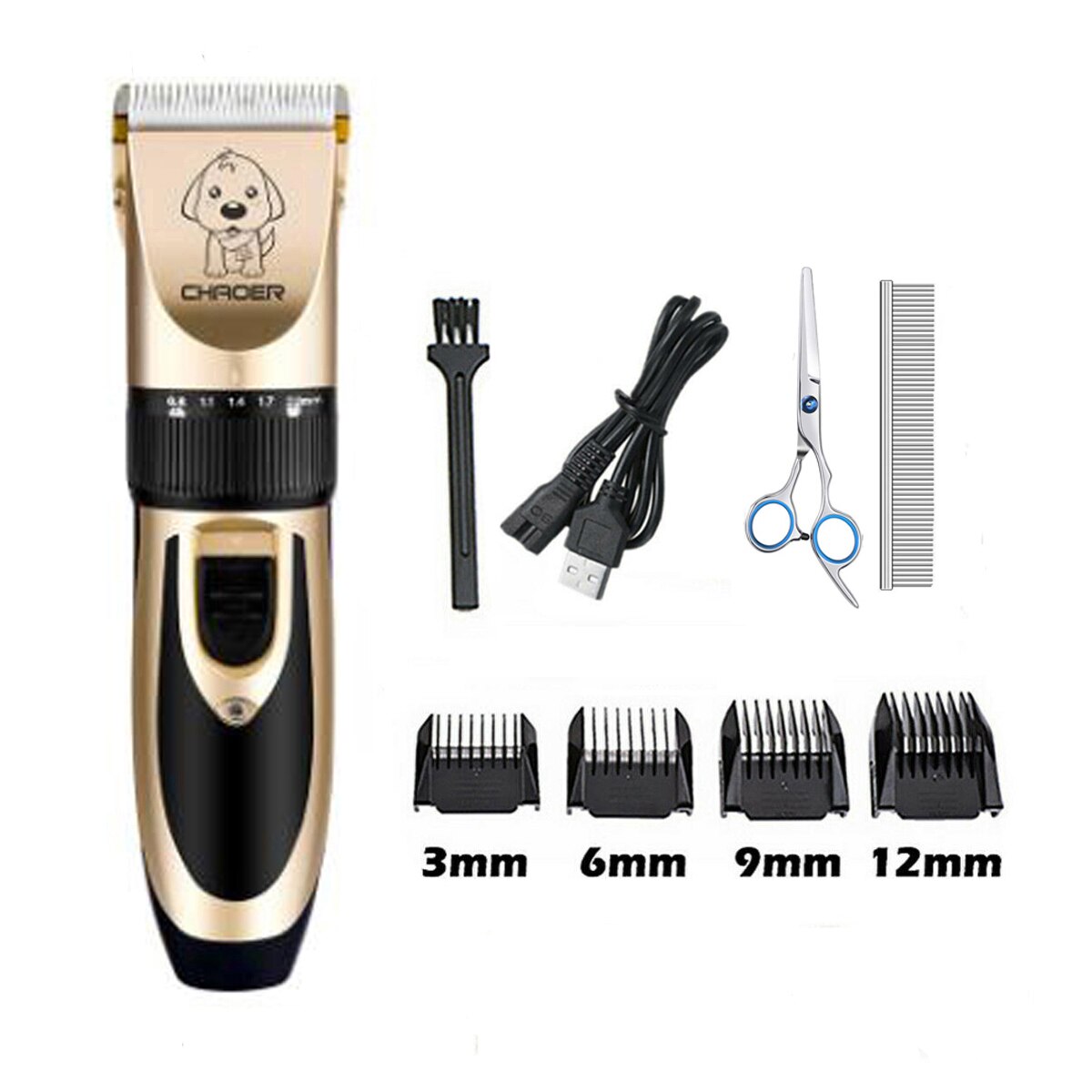 Cortadora de pelo eléctrica para perros y mascotas, cortaúñas para gato, máquina de afeitar, tijeras de aseo, recargable por USB, bajo ruido: Set Two