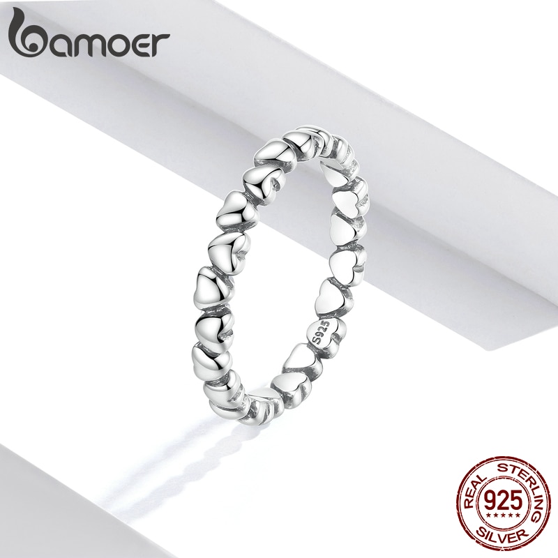 Bamoer 925 Sterling Silver Forever Love Heart Finger Ring Original Jewelry Stackable Bague Korean Jewelry PA7108