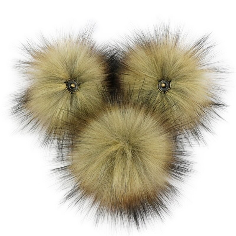 Bola de pompón con botón de presión, pompón de pelo colorido DIY de 10cm, pompón esponjoso extraíble para sombrero, zapatos, accesorio para bufandas, 3 unidades