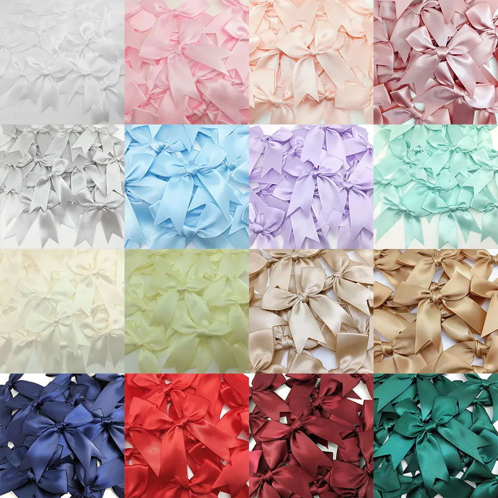 50 Uds. De lazos de cinta satinada de 85x85mm, decoración para manualidades, , sombreros de flores, ropa DIY, bolsas para tarjetas de invicación de boda, decoración de