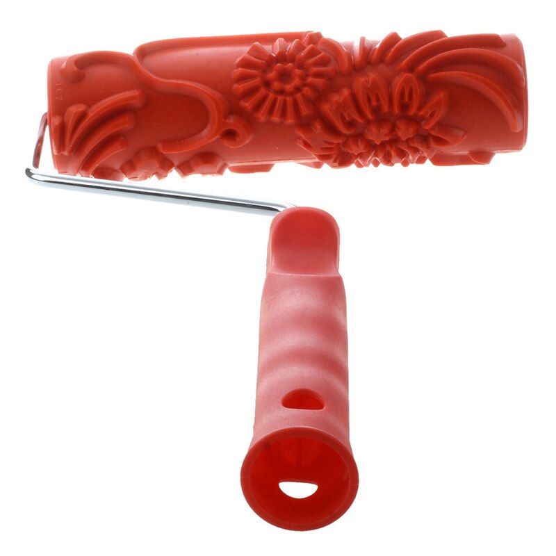 SHGO -Decoratieve verf roller met plastic handvat, 17.8 cm, reliëf bloem , kleur rood
