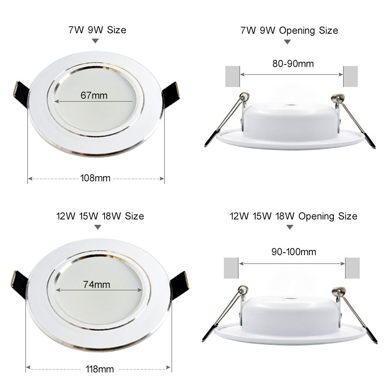 Høj effekt led downlight hvid 3w 5w 7w 9w 12w 15w 18w 220v led loft badeværelseslamper stue hjem indendørs belysning