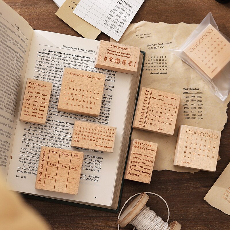 Calendario Vintage semanal para el mes de la vida diaria, juego de sello de madera y goma para decoración de tarjetas para álbum de recortes DIY, artesanía en relieve