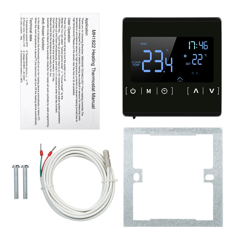 Smart LCD Touchscreen Thermostat for Home Programmable Electric Floor Heating System Water Heating Thermoregulator:  Black