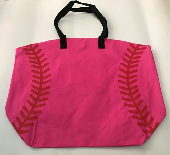 Bolsos con costuras de béisbol para mujer y niño, bolsas deportivas de lona de algodón, bolso de béisbol, bolsa de Softball para niños: pink
