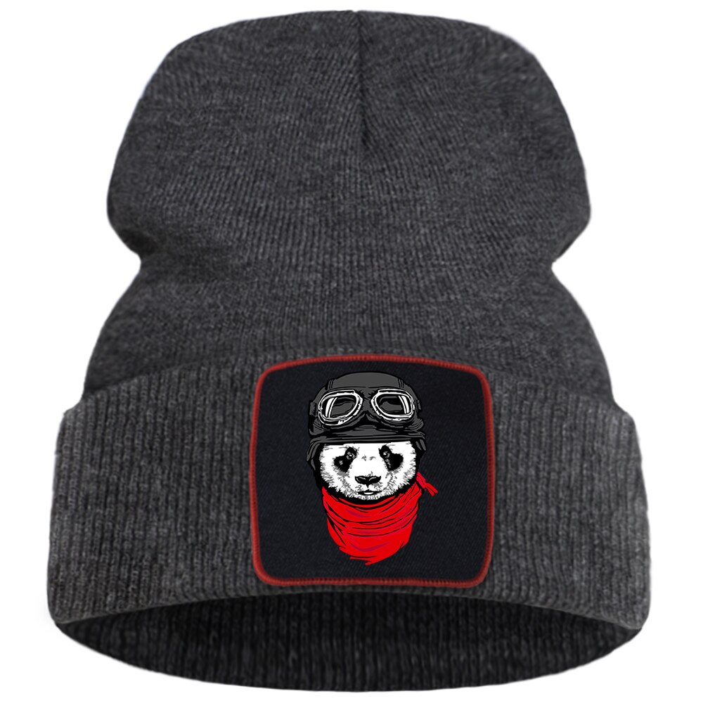 Dejlige dyre hue hue udendørs harajuku panda print strikket kasket unisex åndbar kasket kasketter varm bomuld afslappet skullies hat: Mørkegrå 6