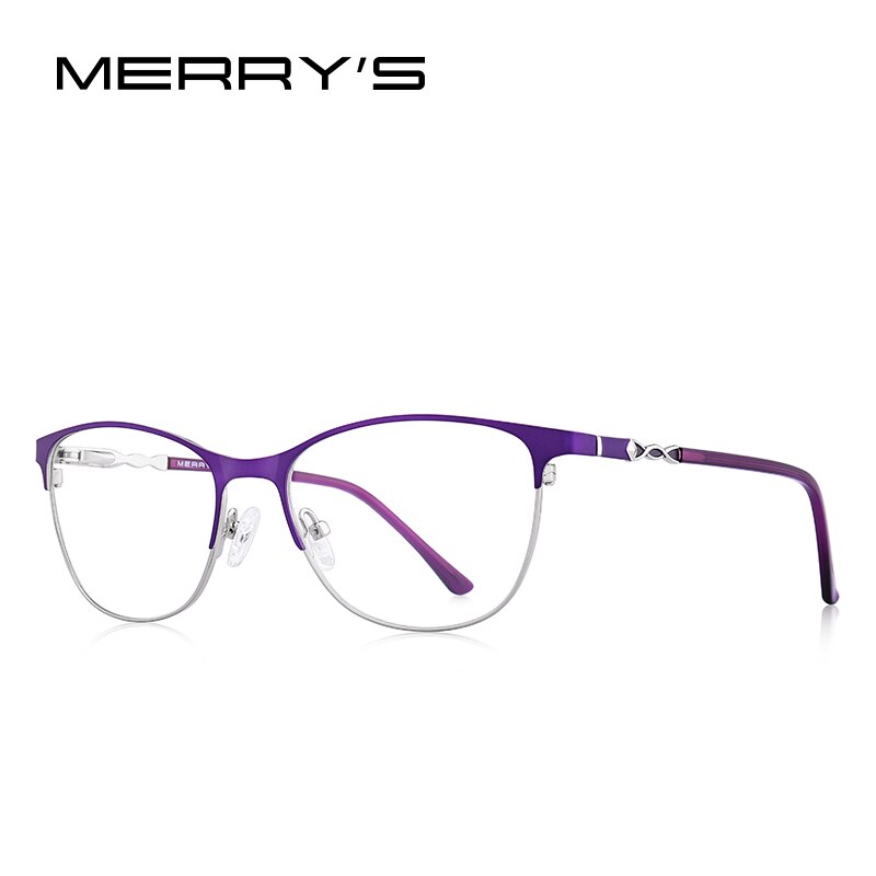 MERRYS-Gafas de estilo ojo de gato para mujer, lentes ópticas de montura completa para miopía, graduadas, S2110: C02 Purple Silver