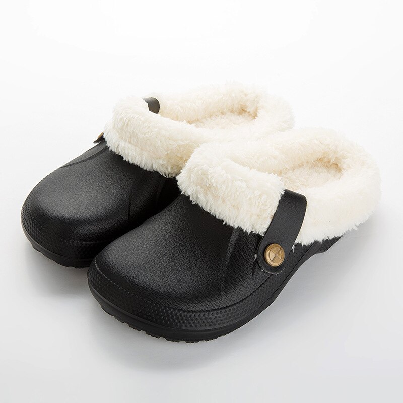 Pantuflas cálidas para invierno zapatos para interior de hombres, Pantoffels de algodón informales, zuecos de azafrán con forro polar de piel, zapatillas para casa, ME526: Black white / 36