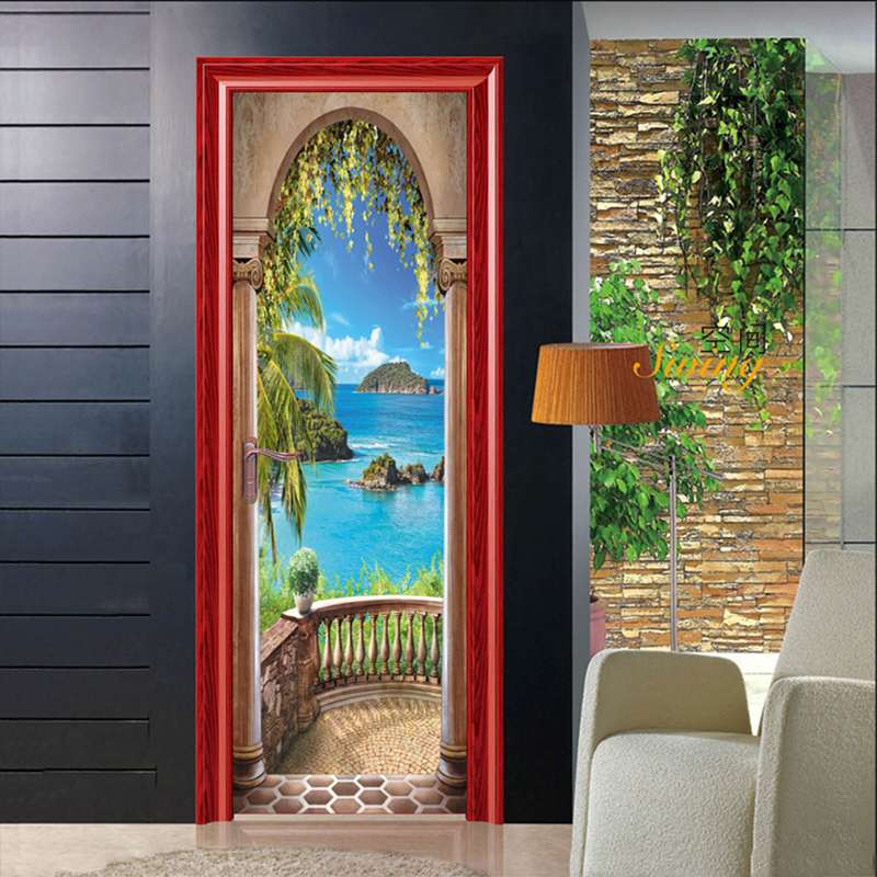 2pcs Autocollant de Porte 3D 38.5x200cm Papier Peint PVC Imperméable