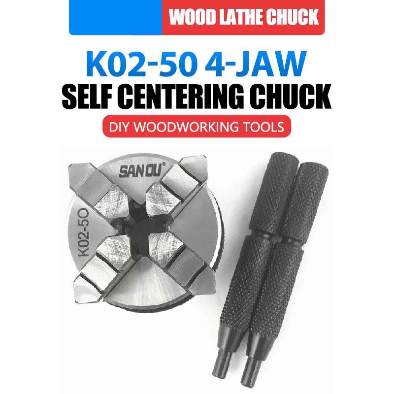 Steel 3 or 4 Jaws Wood Lathe Chuck Metal Woodworking Tools 50mm/ 63mm Self-centering DIY Wood Lathe Chuck: K02-50