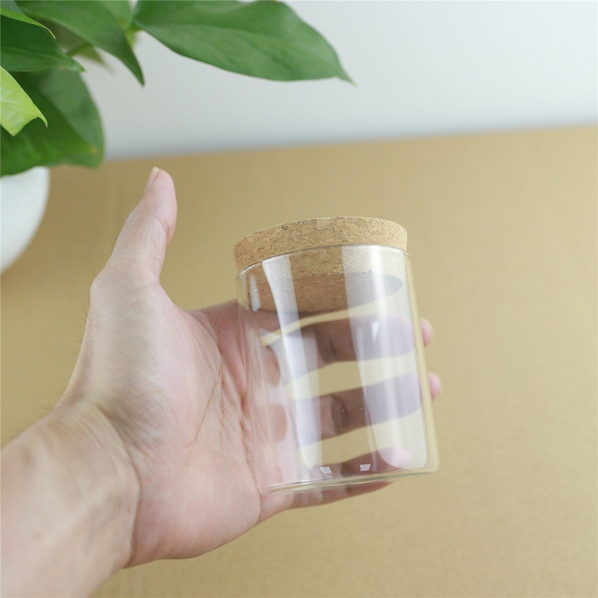 Tapón de corcho para botellas de vidrio grueso, contenedor de botellas para especias, manualidades, almacenamiento de cocina, 65x80mm, 200ml, 4 unids/lote