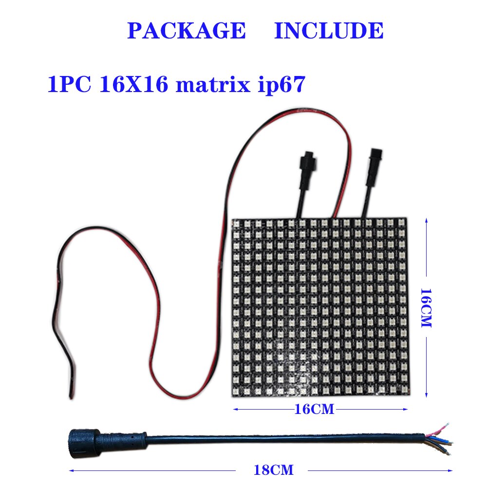 Matrix 16 x 16 ws2812b led fleksibelt adresserbart panel pixel lys display bord  dc5v: 16 x 16 sorte  ip67