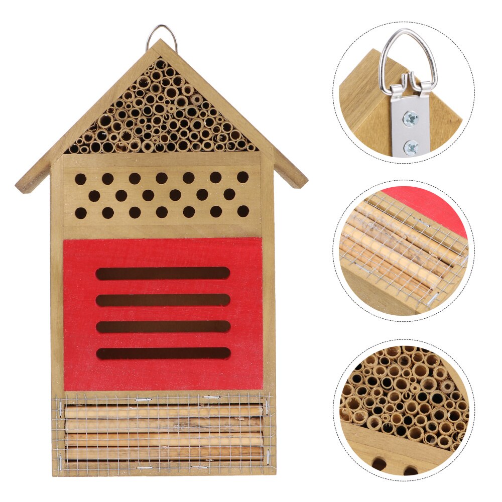 Bee House Attracts Peaceful Bee Pollinator Wooden Insect Hotel for Native Bee
