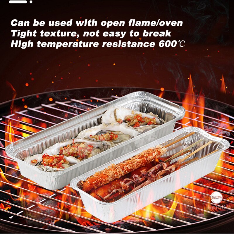 30 Piece Kit Disposable Tin Pan Barbecue Packing Box Thickened Rectangular Oyster Skewers Takeaway Aluminum Foil Tray