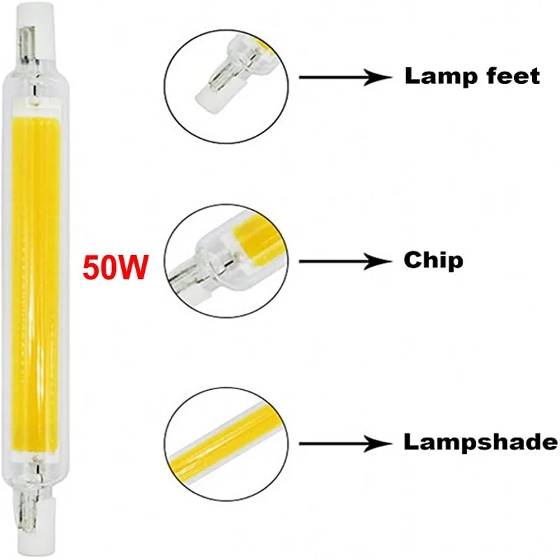 Bombilla Led R7S COB 78mm 15W 25W 118mm 30W 50W 189mm 60W bombilla de maíz R7S reemplazar lámpara halógena AC 220V 110V