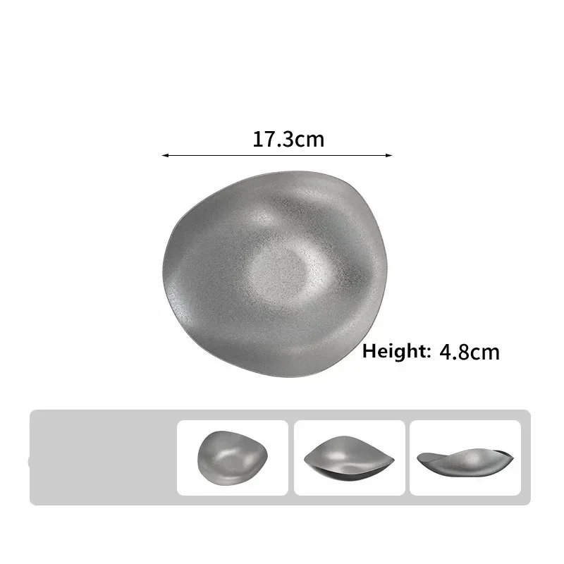 304 ronde vintage dessertbord Creatieve steak Pastaplaat Roestvrij staal Eettafel Taartbak Ondiepe borden set Japanse gerechten: Army Green