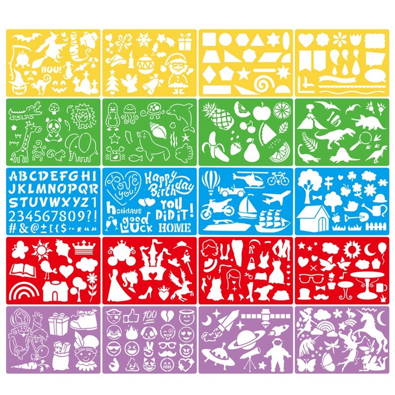 20 Pcs Children Christmas Halloween DIY Drawing Stencils Hollow Board Set for Kids Plastic Painting Template: Default Title