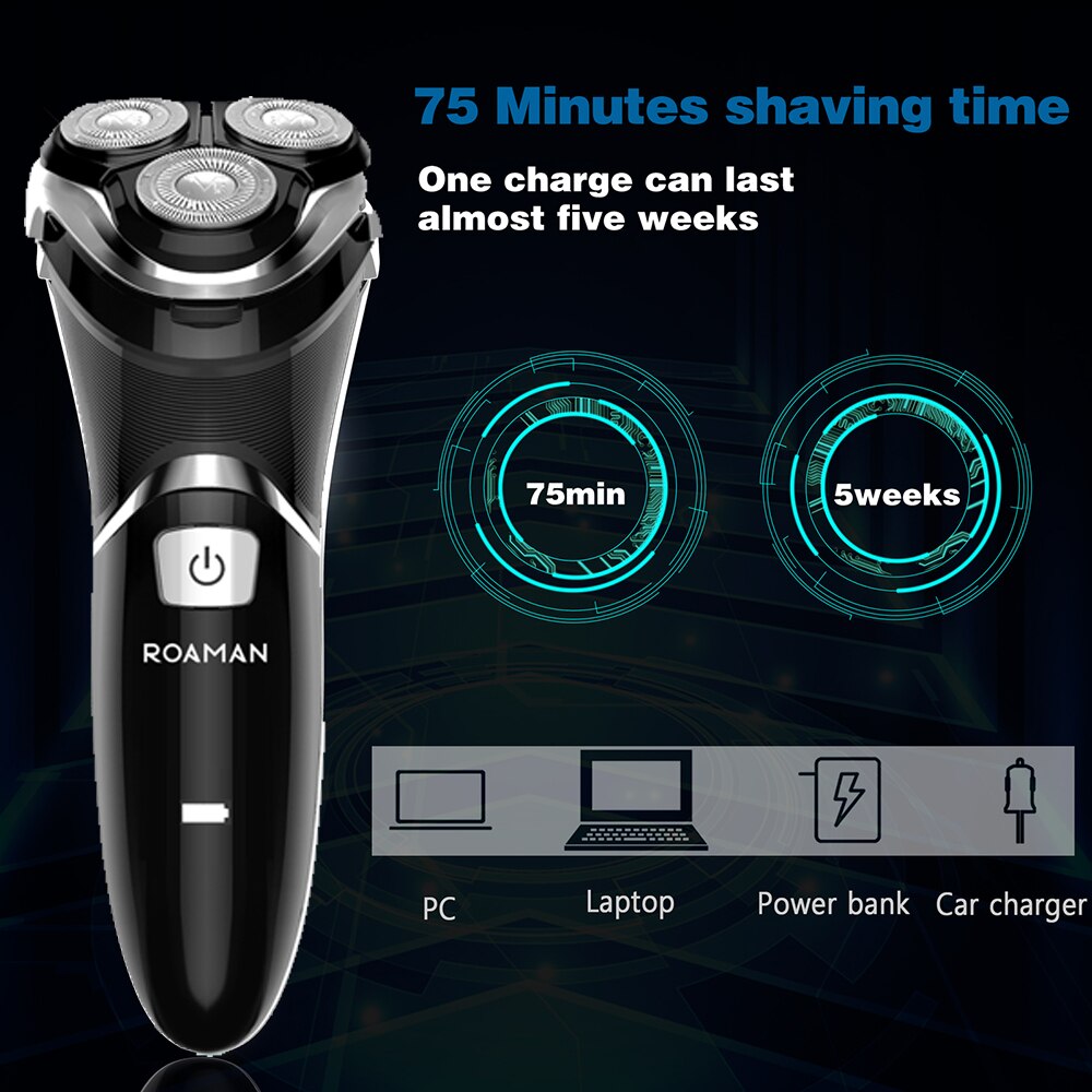 Máquina de afeitar eléctrica cara cuidado lavable Cable USB recargable Triple hoja 3D Razors afeitado eléctrico barba máquina de afeitar de los hombres