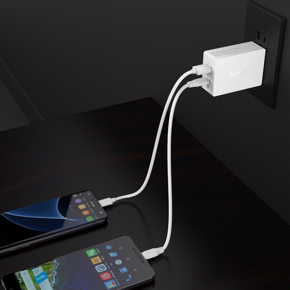 Enchufe europeo Original Aukey, carga rápida, PA-Y2 Amp tipo C con carga rápida 3,0, USB Dual Fsat carga