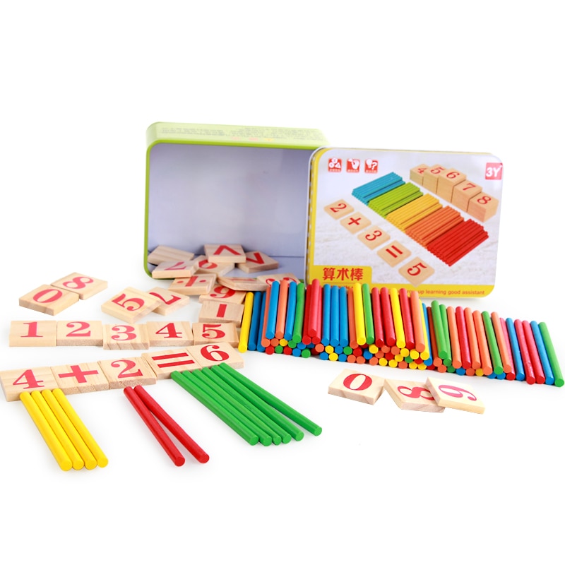 JaheerToy Rekenen Speelgoed voor Kids Count de Stok Houten Speelgoed Ijzeren Doos Pakket Wiskundige Bediening 3-4-5-6-7-8 Jaar