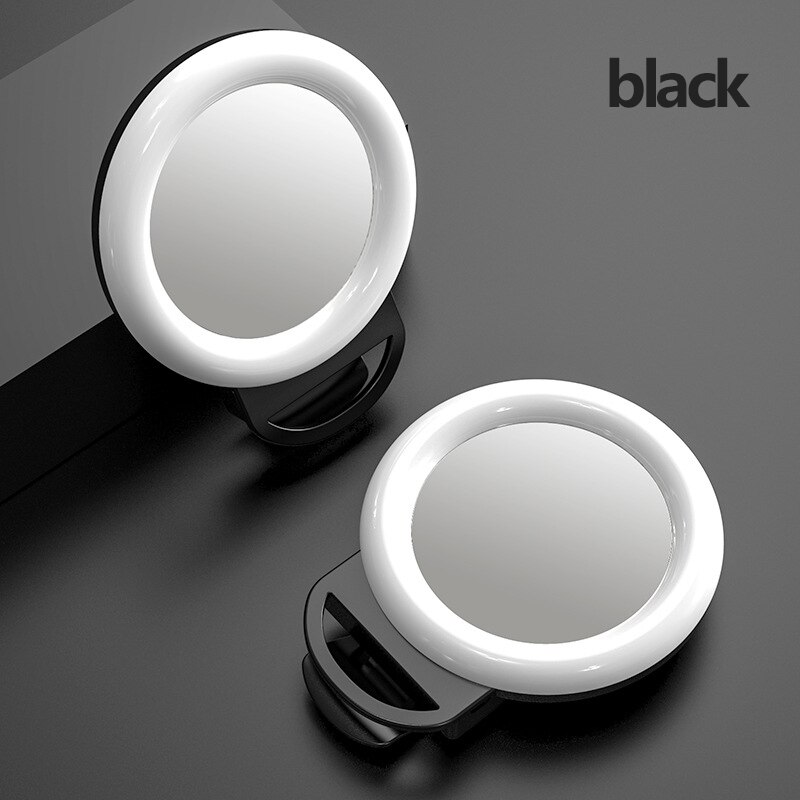 Universele Led Selfie Ring Vullen Licht Dimbare Clip Ring Lamp Fotografie Met Spiegel Voor Makeup Video Live Aro Luz movil: Black