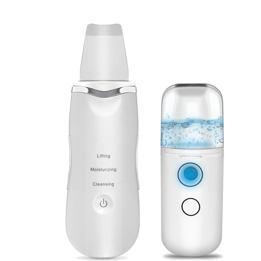 Ultrasonic Skin Scrubber Facial Peeling Pore Cleaner Exfoliator Face Blackhead Remover Spa Nano Sparyer Steamer: white no box
