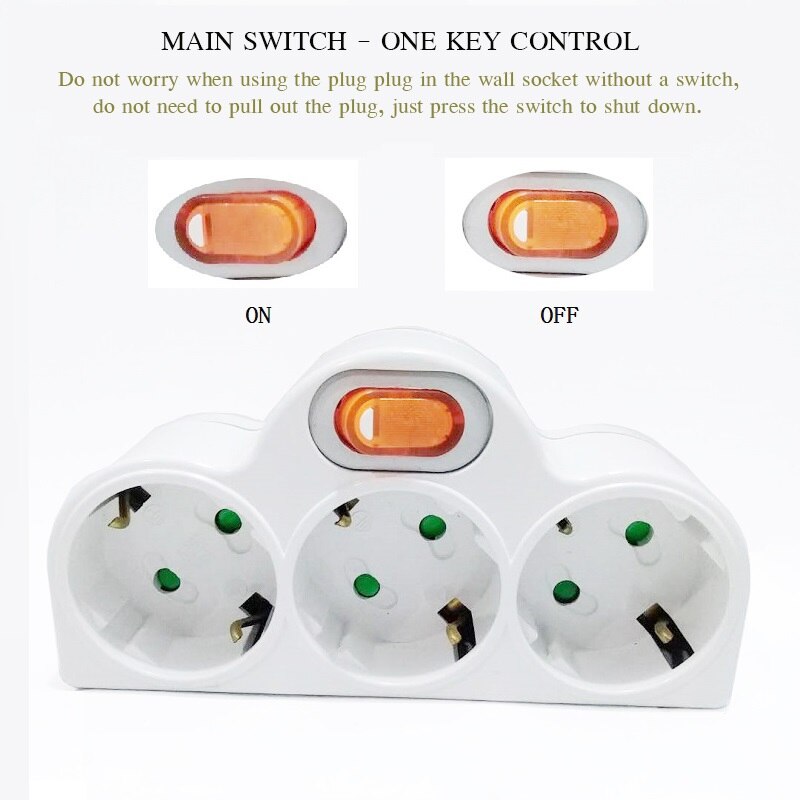 EU Standard Power Adapter Plug - 4.8mm DIN - 3 Outlets - 250V 10A - Travel Converter Socket