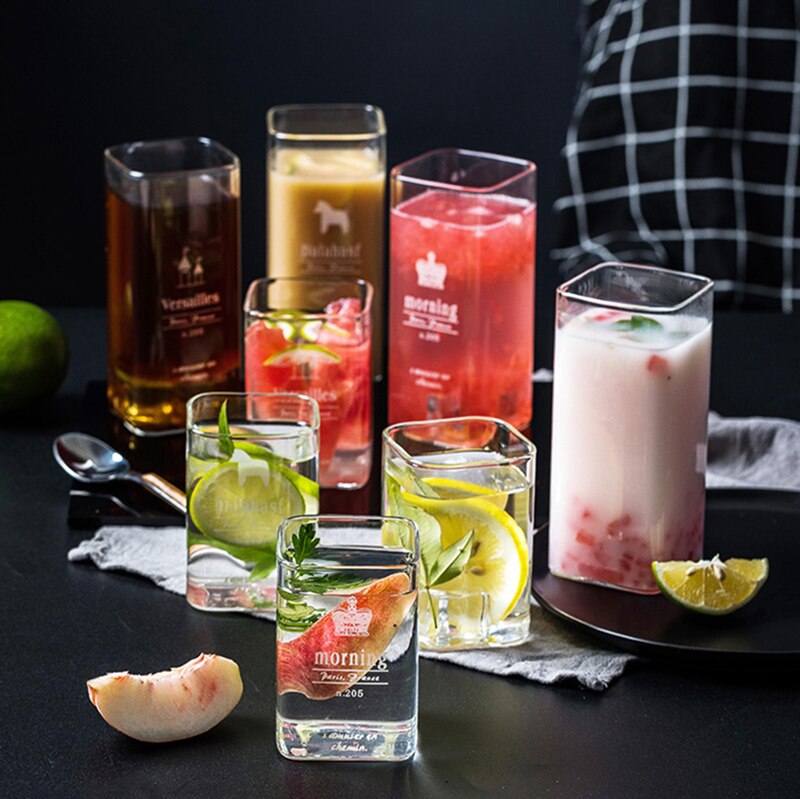 4 Pcs/lot Transparent color water glass office juice drink glass cups GLA-18