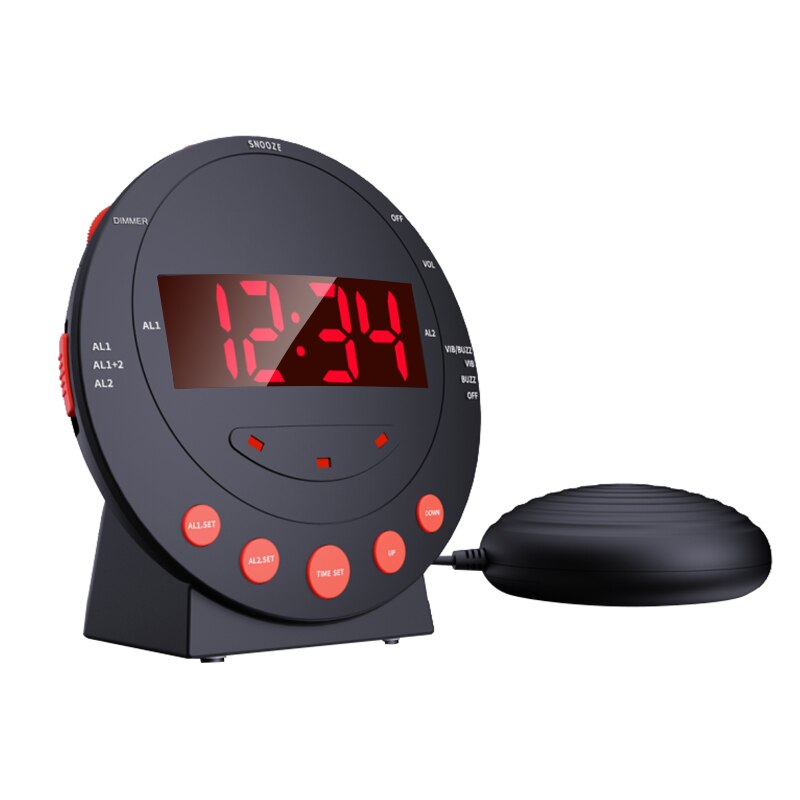 Led vibrerende højt vækkeur stærk seng vibrationsryster til tunge sovende døve senior børn display lysdæmper snooze usb oplader