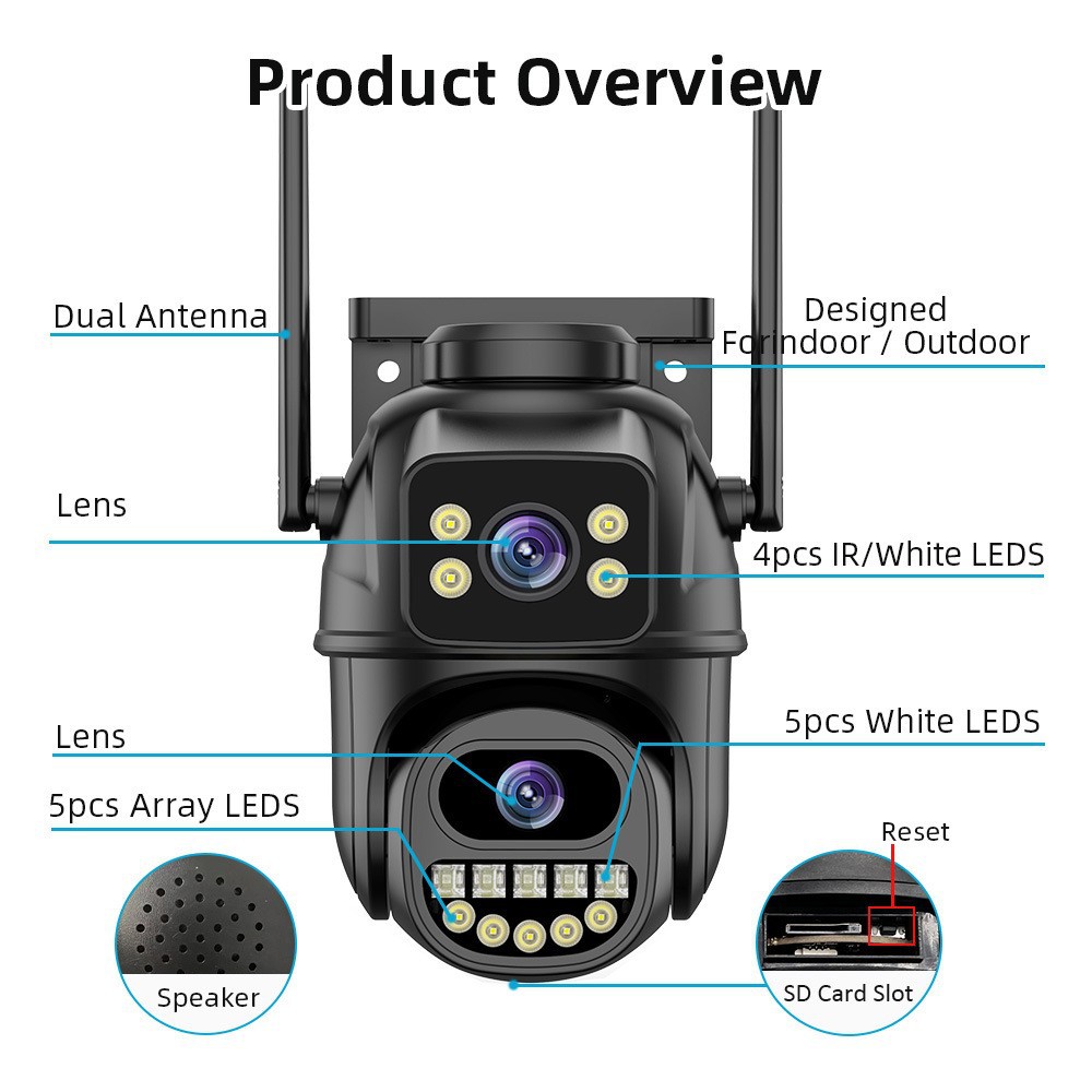 Surveillance Camera 5K 10MP WiFi Dual Screen Lens Real-time intercom AI Human Detect 8MP 4K Outdoor Digital Zoom Security Camera: Burgundy