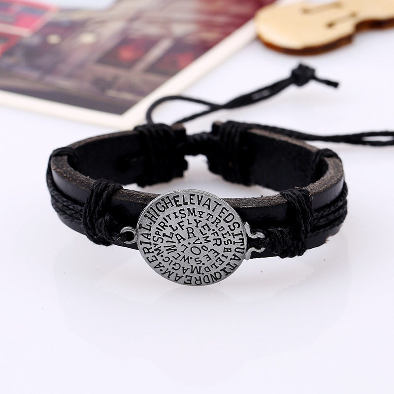 Zwarte Ronde Legering Retro Vintage Etnische Casual Handgemaakte Geweven Lederen Armbanden Mannen Vrouwen Sieraden Accessoires