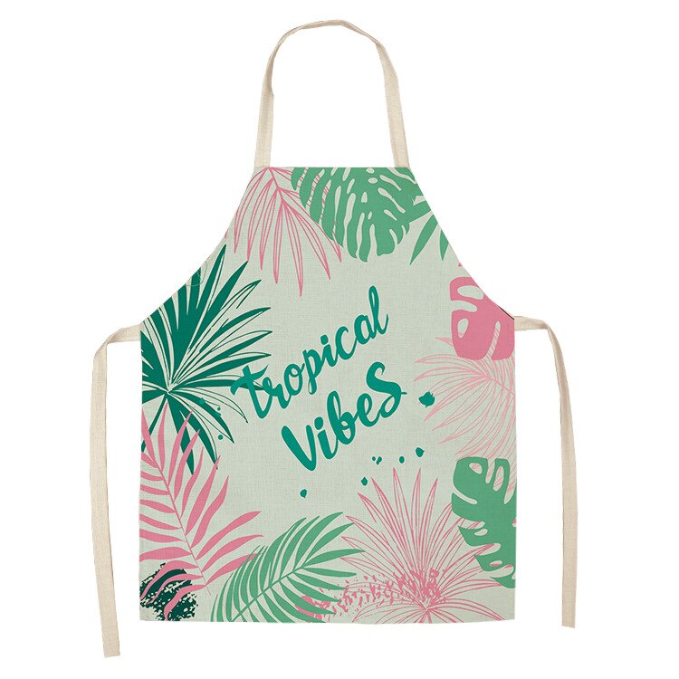 1 stuk hallo zomer groene plant keukenschort katoenen linnen schorten voor vrouwen koken bakken restaurant koken mouwloze schorten: Wql 0019-6 / 55 cm x 68cm