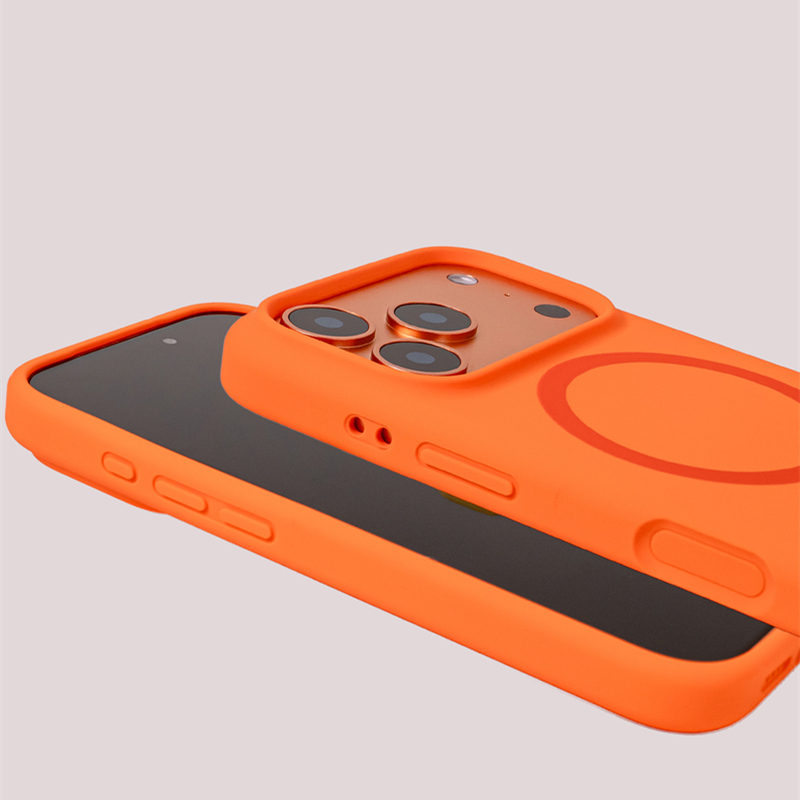 Funda de teléfono MagSafe de silicona líquida de Color sólido magnético para iphone 17Pro Max 17Pro 17 sensación de piel naranja cubierta de carga inalámbrica