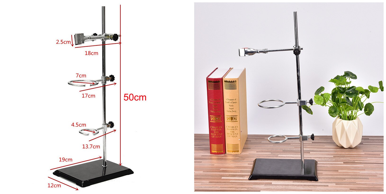 1 Set 50CM Laboratory Ring Stand High Retort Stand Iron Stand With Clamp Clip School Education Equipment Supplies