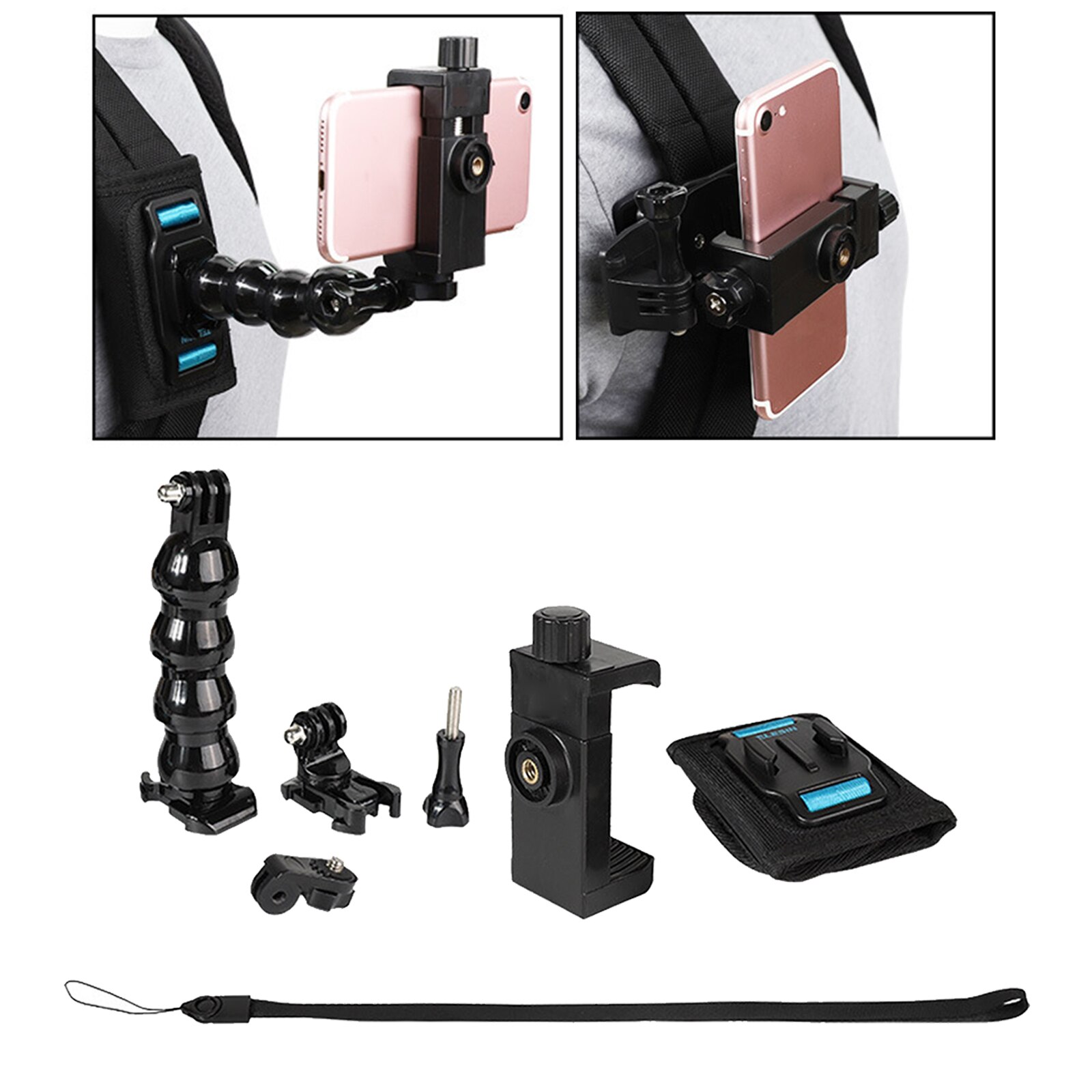 Backpack Shoulder Strap Mount Holder Phone Clamp for Mobile Phones Max 7"