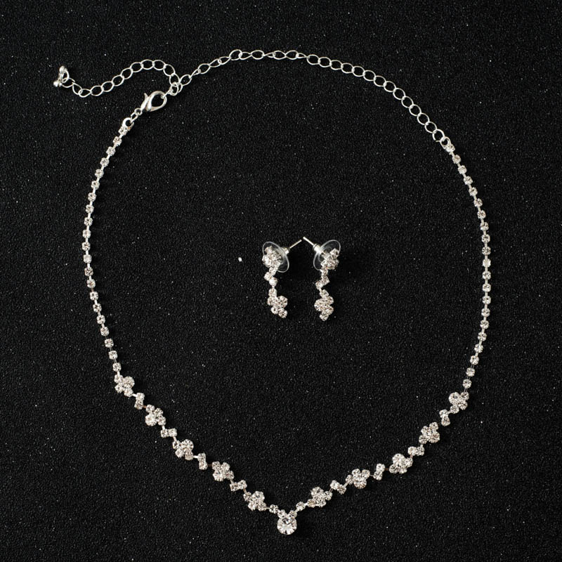 Mode Vrouwen Ketting Oorbellen Set Lichtmetalen Strass Bruiloft Bridal Lady Dangle Earring Kettingen Sieraden Accessoires