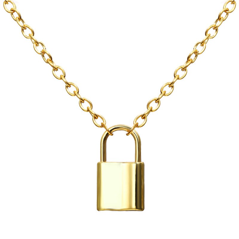 Women Simple Alloy Lock Shape Chain Choker Pendant Necklace Temperament Exquisite Padlock Gold Silver Necklace for Grils
