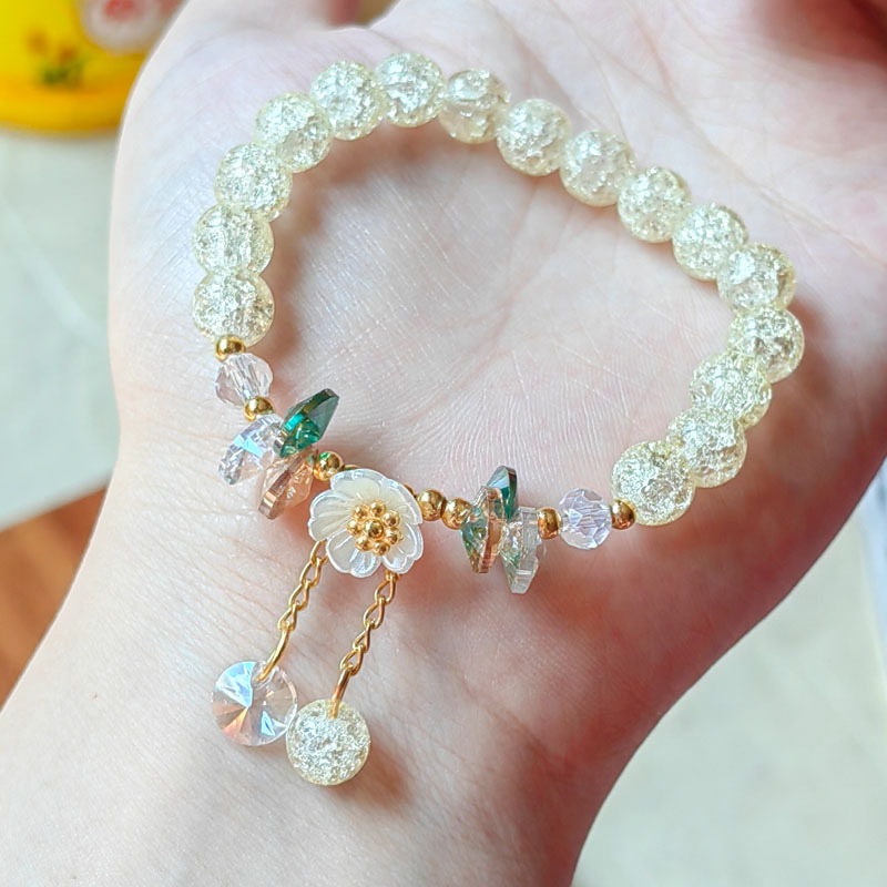 Bonita pulsera de cuentas de cristal verde para mujer, pulsera elástica ajustable con dije de flor de Lily Valley, joyería de cumpleaños y boda: Cobalto violeta