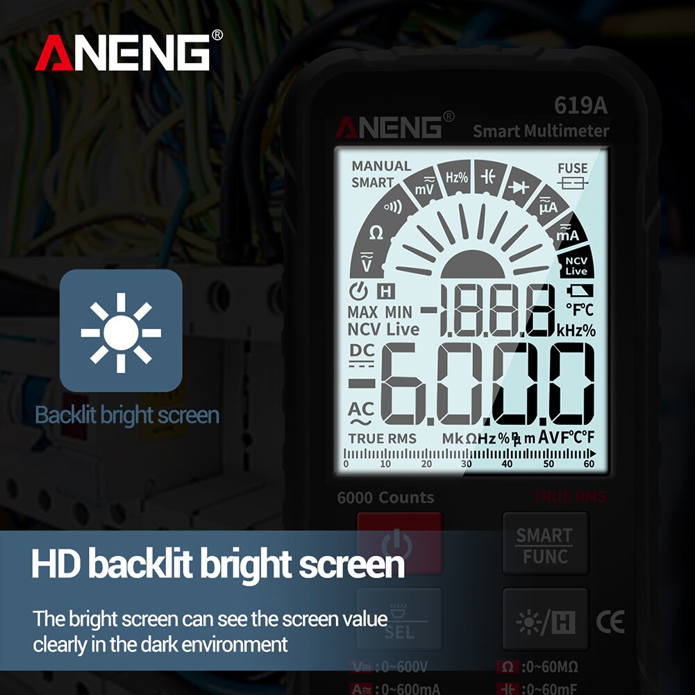 ANENG 619A Digital Multimeter Esr Meter Testers Automotive Electrical Dmm Transistor Peak Tester Meter Capacitance Meter